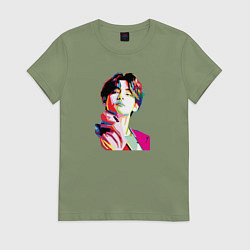 Футболка хлопковая женская BTS Ким Тхэхён, цвет: авокадо