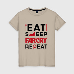 Футболка хлопковая женская Надпись: eat sleep Far Cry repeat, цвет: миндальный