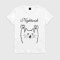 Футболка хлопковая женская Nightwish - rock cat, цвет: белый