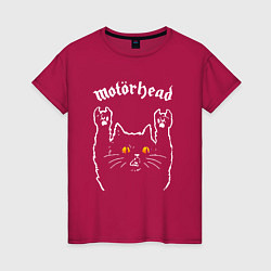 Футболка хлопковая женская Motorhead rock cat, цвет: маджента