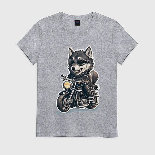 Женская футболка Волчья сила на двух колесах / Меланж – фото 1