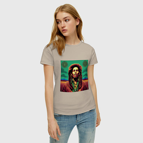 Женская футболка Digital Art Bob Marley in the field / Миндальный – фото 3