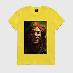 Футболка хлопковая женская Боб Марли One love, цвет: желтый