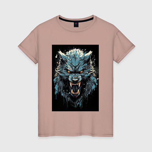 Женская футболка Синий волк / Пыльно-розовый – фото 1
