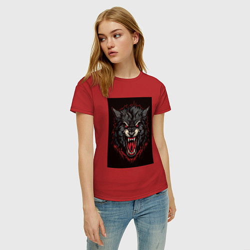 Женская футболка Черный волк / Красный – фото 3