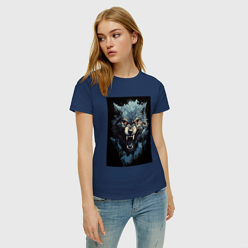 Женская футболка Серый волк и синии брызги / Тёмно-синий – фото 3