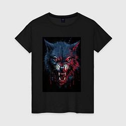 Футболка хлопковая женская Агрессивный злой волк, цвет: черный