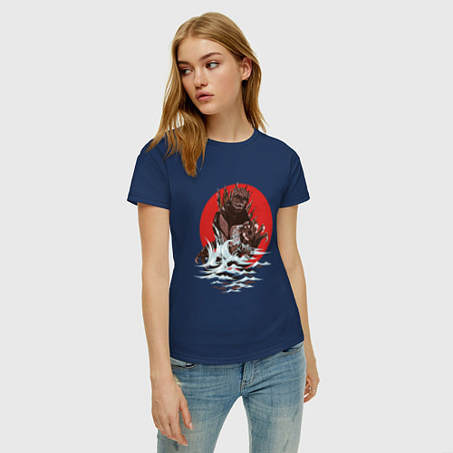 Женская футболка Годзилла и волны / Тёмно-синий – фото 3