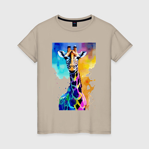 Женская футболка Маленький жирафёнок - Африка - акварель / Миндальный – фото 1