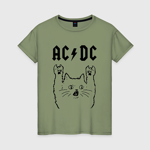 Женская футболка AC DC - rock cat / Авокадо – фото 1