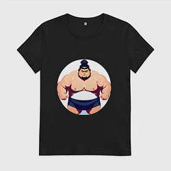 Футболка хлопковая женская Борец сумо, цвет: черный
