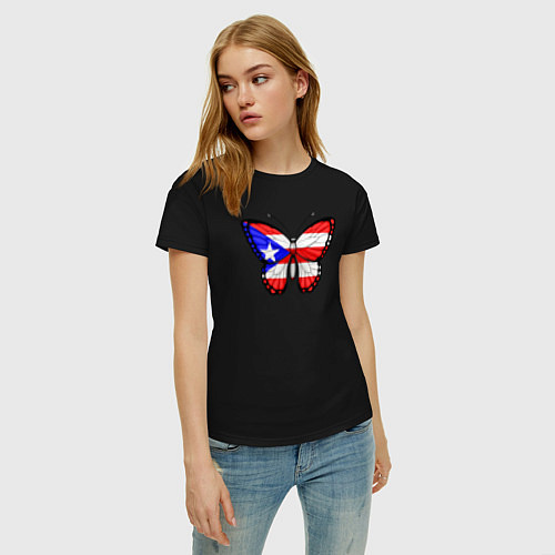 Женская футболка Бабочка Пуэрто-Рико / Черный – фото 3