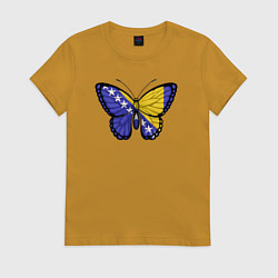 Футболка хлопковая женская Бабочка Босния и Герцеговина, цвет: горчичный