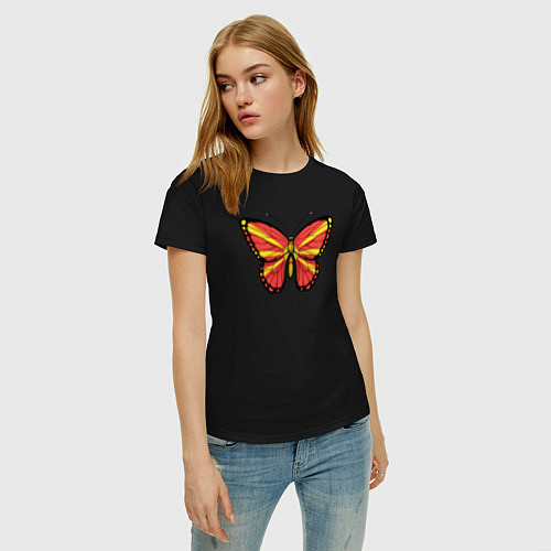 Женская футболка Бабочка Северная Македония / Черный – фото 3