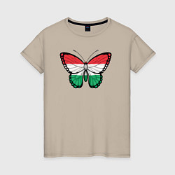 Футболка хлопковая женская Бабочка Венгрия, цвет: миндальный