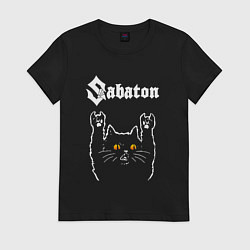 Футболка хлопковая женская Sabaton rock cat, цвет: черный