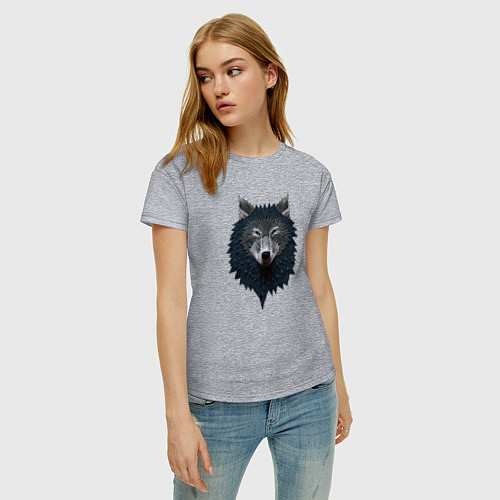 Женская футболка Вышивка Волк / Меланж – фото 3