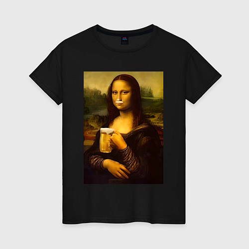 Женская футболка Мона Лиза с пивом / Черный – фото 1
