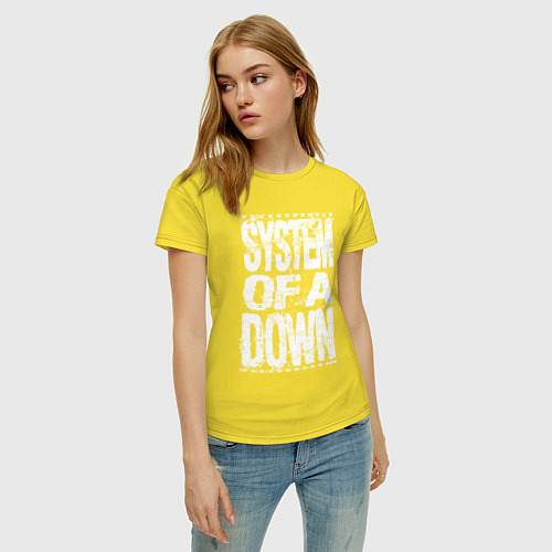 Женская футболка System of a down - stencil / Желтый – фото 3