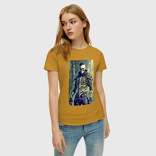 Женская футболка Cool skeleton - cyberpunk - neural network / Горчичный – фото 3