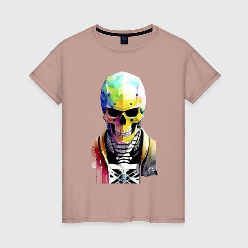 Женская футболка Skull - cyberpunk - watercolor / Пыльно-розовый – фото 1