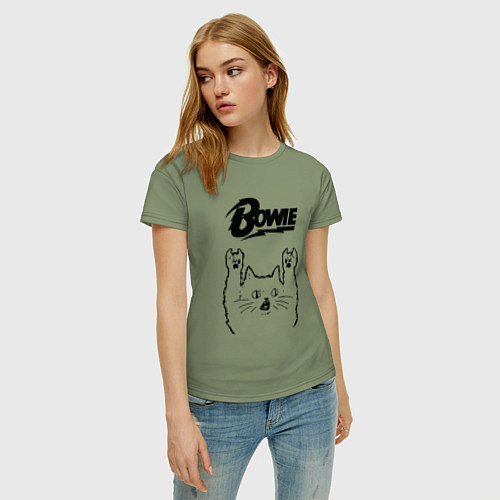 Женская футболка David Bowie - rock cat / Авокадо – фото 3