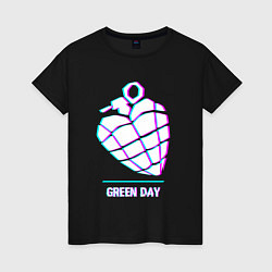 Футболка хлопковая женская Green Day glitch rock, цвет: черный