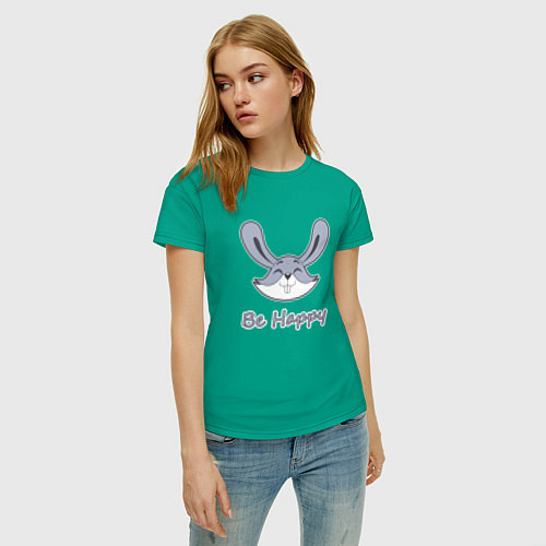 Женская футболка Кролик be happy / Зеленый – фото 3
