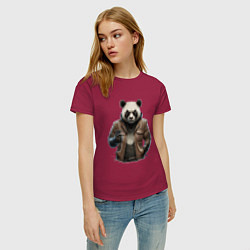 Футболка хлопковая женская Крутая панда, цвет: маджента — фото 2