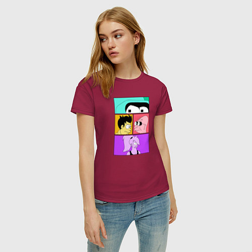 Женская футболка Futurama: Бендер Лила Фрай и профессор / Маджента – фото 3