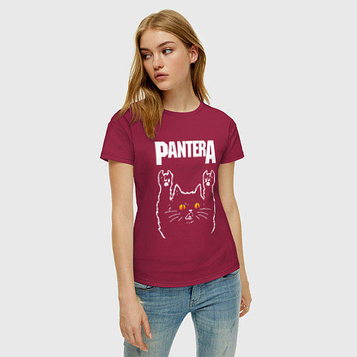 Женская футболка Pantera rock cat / Маджента – фото 3