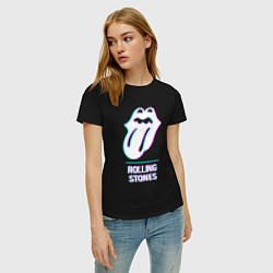 Футболка хлопковая женская Rolling Stones glitch rock, цвет: черный — фото 2