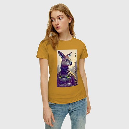 Женская футболка Kangaroo - cyberpunk - neural network / Горчичный – фото 3