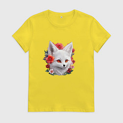 Футболка хлопковая женская Лисёнок альбинос, цвет: желтый