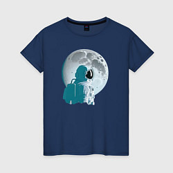 Футболка хлопковая женская Астронавт и Луна - нейросеть, цвет: тёмно-синий