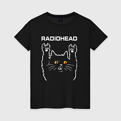 Футболка хлопковая женская Radiohead rock cat, цвет: черный