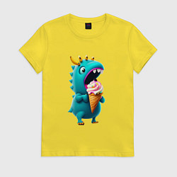 Футболка хлопковая женская Монстр и мороженое, цвет: желтый