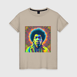 Футболка хлопковая женская Jimi Hendrix Magic Glitch Art, цвет: миндальный