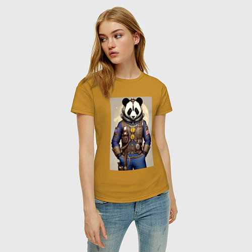 Женская футболка Крутой панда - стимпанк от нейроарт / Горчичный – фото 3