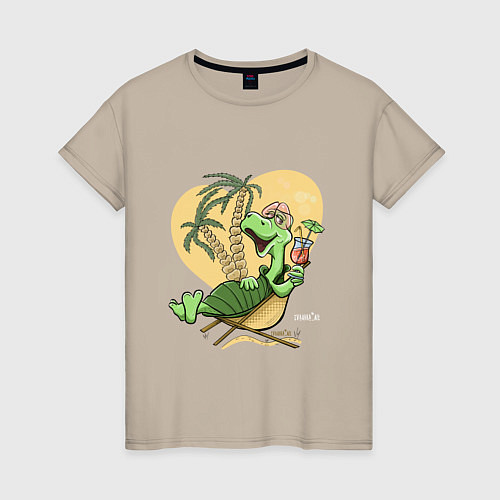 Женская футболка Черепаха на отдыхе, футболка хб / Миндальный – фото 1