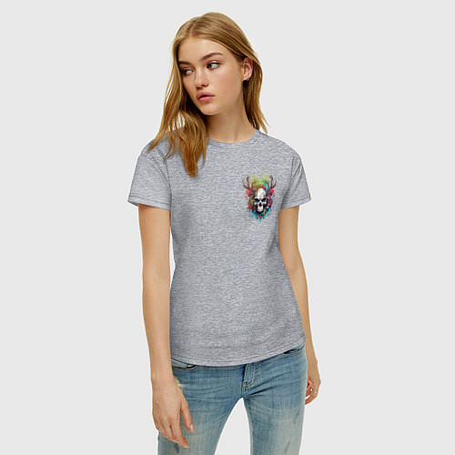 Женская футболка Лесной Дух с Черепом и Рогами / Меланж – фото 3