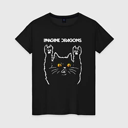 Футболка хлопковая женская Imagine Dragons rock cat, цвет: черный