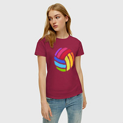 Футболка хлопковая женская Rainbow volleyball, цвет: маджента — фото 2