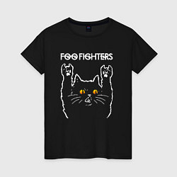 Футболка хлопковая женская Foo Fighters rock cat, цвет: черный