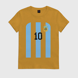 Футболка хлопковая женская Месси сборная Аргентины ЧМ 2022, цвет: горчичный