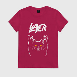 Футболка хлопковая женская Slayer rock cat, цвет: маджента
