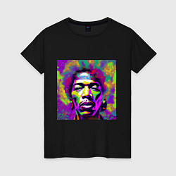 Футболка хлопковая женская Jimi Hendrix in color Glitch Art, цвет: черный