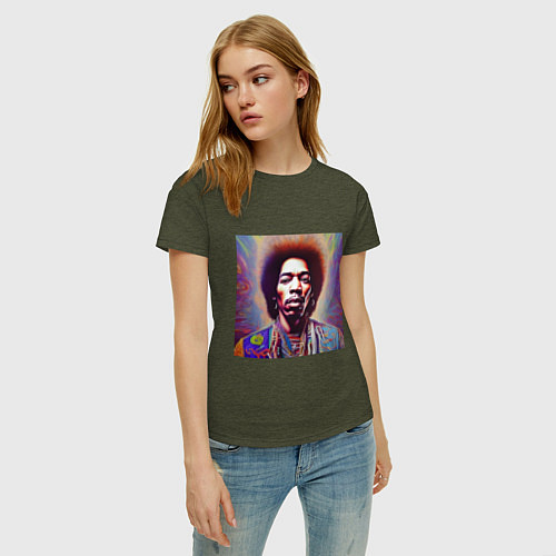 Женская футболка Jimi Hendrix digital glitch art / Меланж-хаки – фото 3