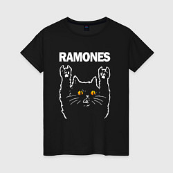 Футболка хлопковая женская Ramones rock cat, цвет: черный