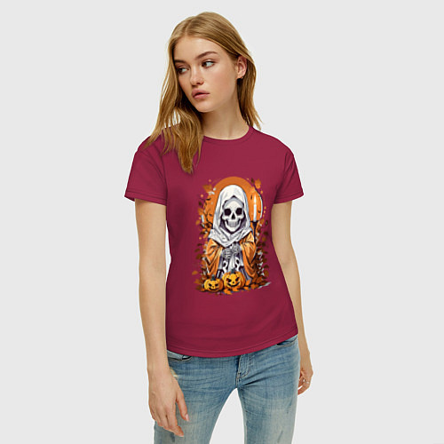 Женская футболка Череп скелет хэллоуин / Маджента – фото 3